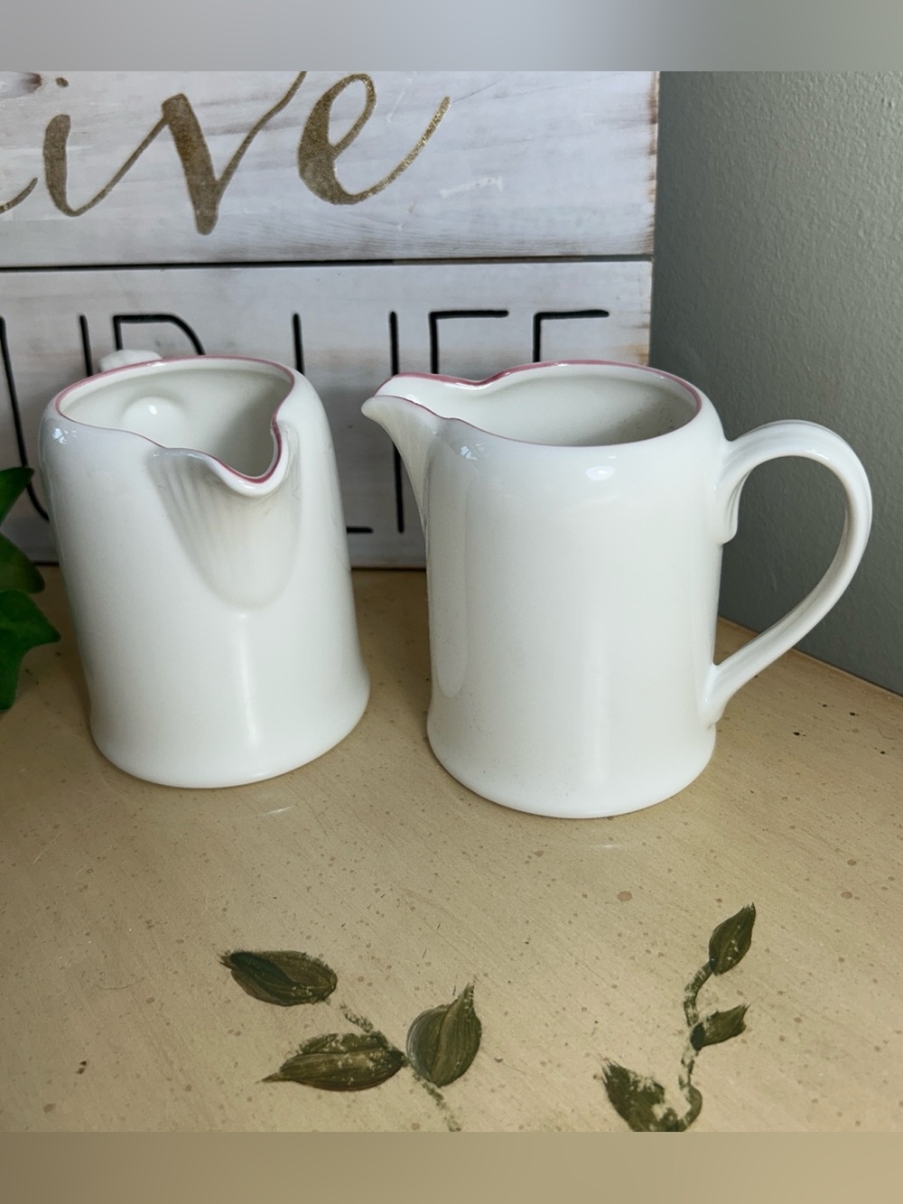 Villeroy & Boch White Porcelain & Pink Trim Creamer